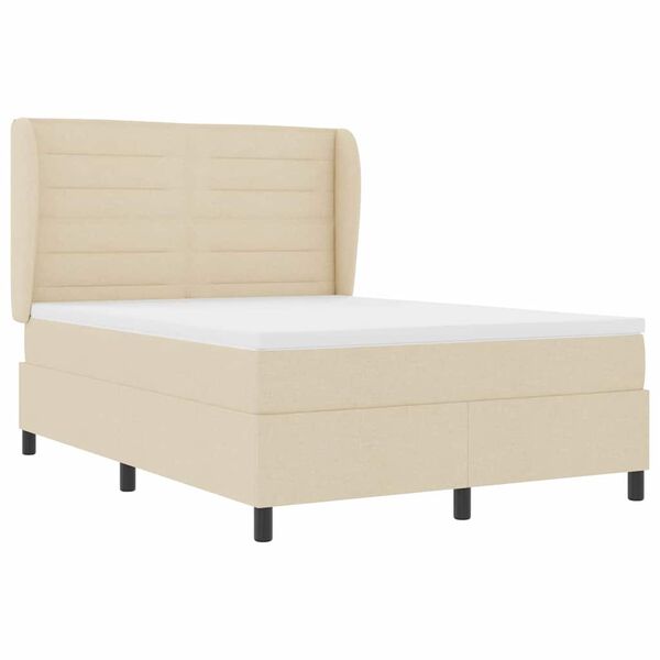 vidaXL Pat cu arcuri cu saltea cu headboard Crem 140 x 200 cm țesătură