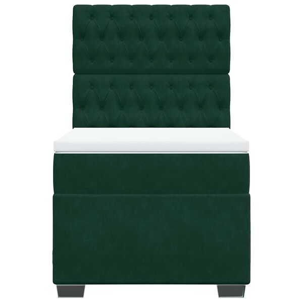 vidaXL Pat box spring cu saltea, verde &icirc;nchis, 90x200 cm, catifea