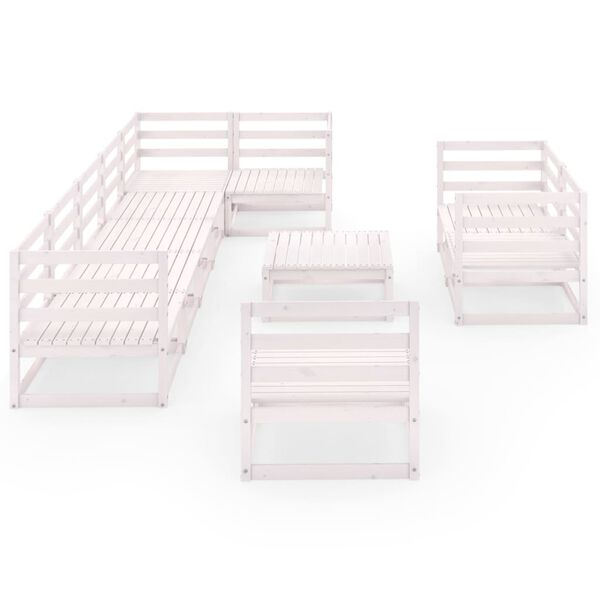 vidaXL Set mobilier de grădină, 10 piese, alb, lemn masiv de pin