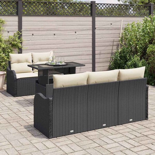 vidaXL Set de canapele pentru grădină cu pernă 6 pcs Negru Poli Rattan