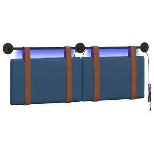 vidaXL Tăblie de pat suspendată Cu lumină LED albastru PU antic