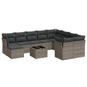 vidaXL Set canapele de grădină cu perne, 11 piese, gri, poliratan