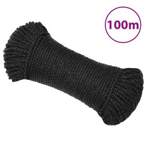 vidaXL Fr&acirc;nghie de lucru, negru, 8 mm, 100 m, polipropilenă