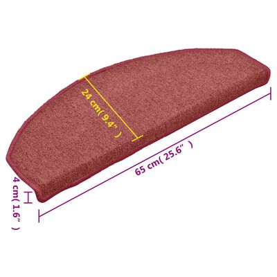 vidaXL Covorașe pentru trepte scară, 15 buc., roșu, 65x24x4 cm
