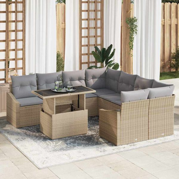 vidaXL Set de canapele pentru grădină 9 pcs Bej Rattan poli