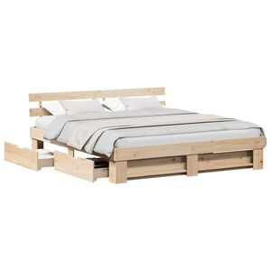 vidaXL Cadru de pat cu sertar Maro 200 x 200 cm Lemn de pin masiv