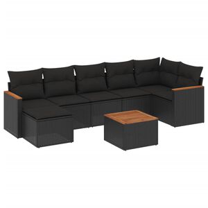 vidaXL Set mobilier de grădină cu perne, 8 piese, negru, poliratan