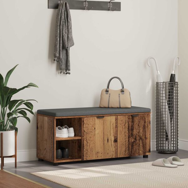 vidaXL Bancă pentru hol cu pernă cu raft Lemn vechi 100 x 38 x 46 cm