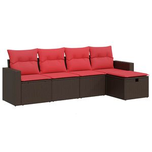 vidaXL Set canapele de grădină cu perne, 5 piese, maro, poliratan