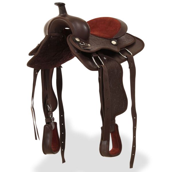 vidaXL Șa Western, căpăstru & pieptar, piele naturală, 13", maro