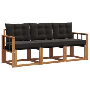 vidaXL Set de canapele de exterior cu pernă 3 pcs Natural și Negru