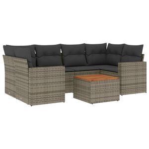 vidaXL Set canapele de grădină, 7 piese, cu perne, gri, poliratan