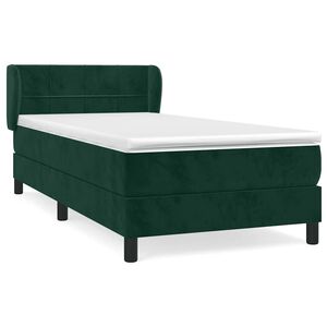 vidaXL Pat box spring cu saltea, verde &icirc;nchis, 90x200 cm, catifea
