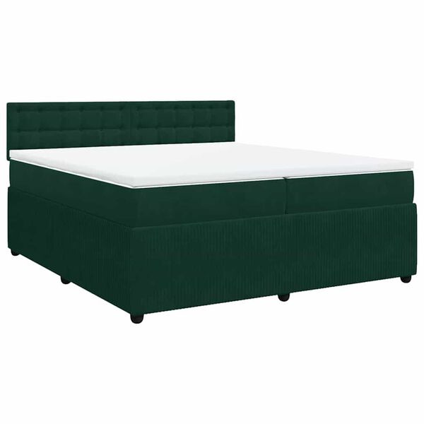 vidaXL Pat box spring cu saltea, verde &icirc;nchis, 200x200 cm, catifea