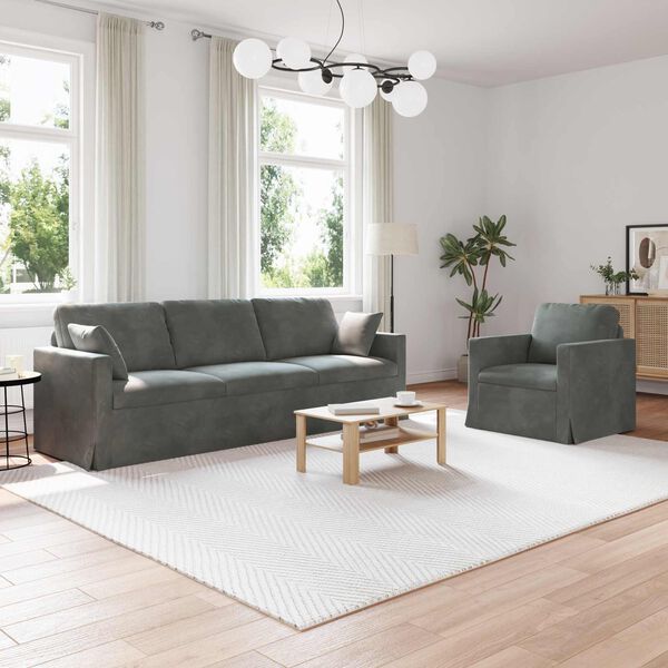 vidaXL Set de canapea 2 pcs Gri &icirc;nchis 228 x 78 x 80 cm Catifea