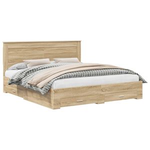 vidaXL Cadru de pat cu sertar cu headboard cu depozitare Lemn compozit