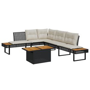 vidaXL Set canapea grădină 2 piese perne negru poliratan/lemn acacia