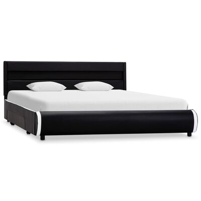 vidaXL Cadru de pat cu LED, negru, 140 x 200 cm, piele ecologică