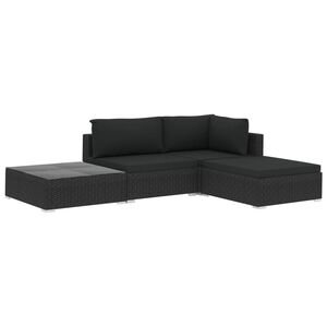 vidaXL Set mobilier de grădină cu perne, 4 piese, negru, poliratan