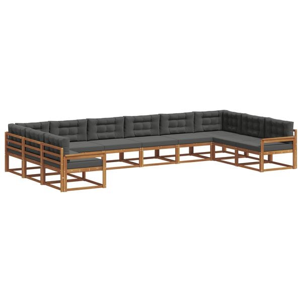 vidaXL Set de canapele de exterior cu pernă 10 pcs Natural și Antracit