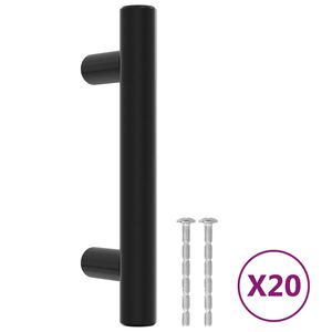 vidaXL M&acirc;nere de dulap, 20 buc., negru, 64 mm, oțel inoxidabil