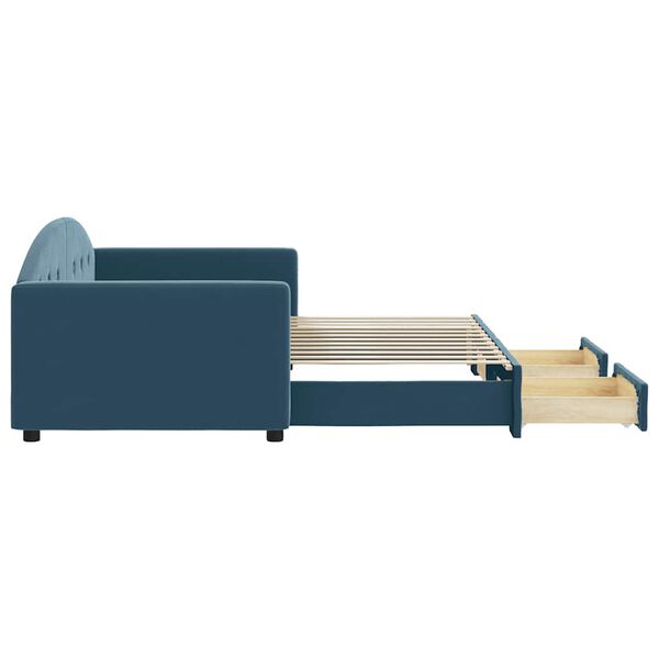 vidaXL Pat de zi cu extensie și sertare, albastru, 90x200 cm, catifea