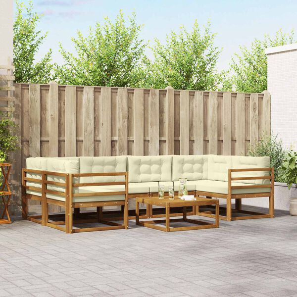 vidaXL Set de canapele de exterior cu pernă 7 pcs Natural și Crem