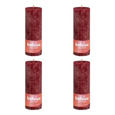 Bolsius Lumânări bloc rustice Shine, 6 buc., roșu catifelat, 190x68 mm