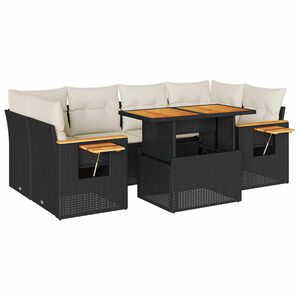 vidaXL Set canapele grădină perne 7 piese negru, poliratan/lemn acacia