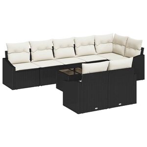 vidaXL Set de canapea cu pernă 9 pcs Negru poliratan