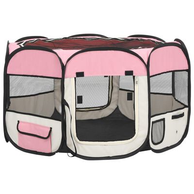vidaXL Țarc joacă pliabil câini cu sac de transport roz 110x110x58 cm