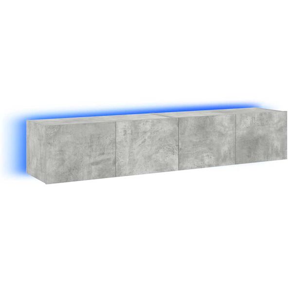 vidaXL Comode TV de perete cu lumini LED 2 buc. gri beton 80x35x31 cm