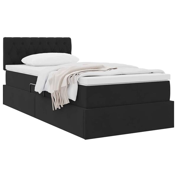 vidaXL Pat cu storage cu saltea cu headboard Negru 90 x 190 cm Catifea
