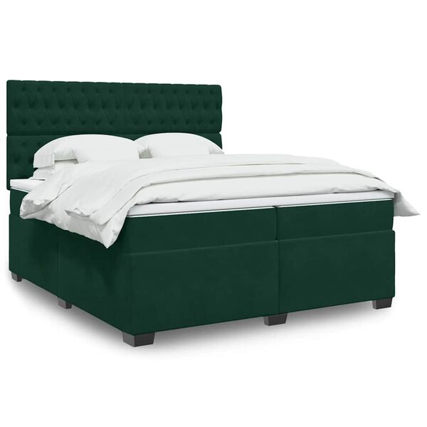 vidaXL Pat box spring cu saltea, verde &icirc;nchis, 200x200 cm, catifea