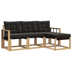 vidaXL Set de canapele de exterior cu pernă 4 pcs Alb și negru