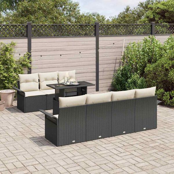 vidaXL Set de canapele pentru grădină cu pernă 8 pcs Negru Poli Rattan