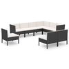 vidaXL Set mobilier de grădină cu perne, 9 piese, negru, poliratan