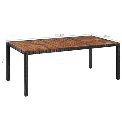 vidaXL Set mobilier de exterior, 9 piese negru, poliratan, lemn acacia