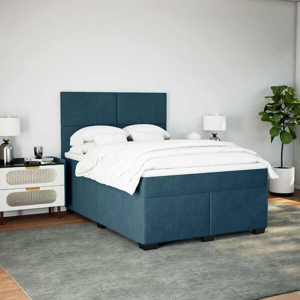 vidaXL Pat box spring cu saltea, albastru, 140x200 cm, catifea