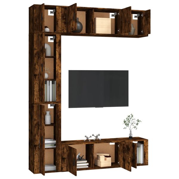 vidaXL Set comodă TV, 7 piese, stejar fumuriu, lemn compozit