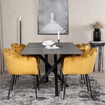 Venture Home Scaun de sufragerie „Limhamn”, negru și galben, catifea
