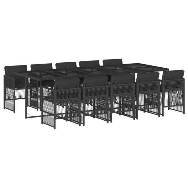 vidaXL Set mobilier de exterior cu perne, 11 piese, negru, poliratan