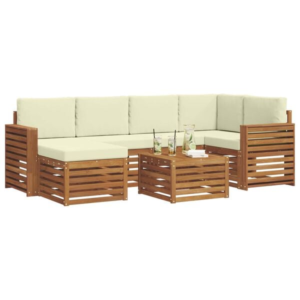 vidaXL Set canapea sectională cu pernă 7 pcs Natural și Crem