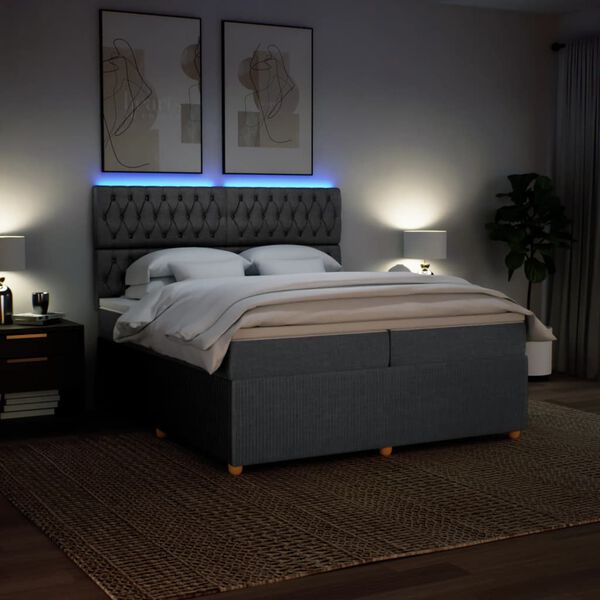 vidaXL Pat box spring cu saltea, gri &icirc;nchis, 200x200 cm, textil