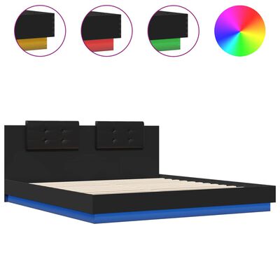 vidaXL Cadru de pat cu tăblie și lumini LED, negru, 180x200 cm