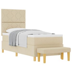 vidaXL Pat cu arcuri cu saltea cu headboard Crem 80 x 200 cm țesătură