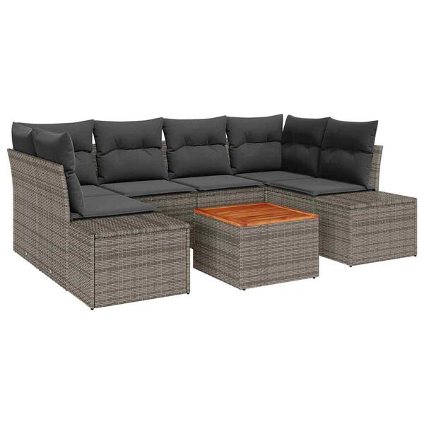 vidaXL Set de canapele pentru grădină cu pernă 7 pcs Gri Rattan poli