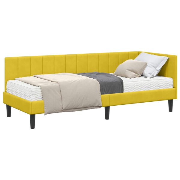 vidaXL Cadru de pat colțar cu saltea cu headboard 2 pcs Galben Catifea