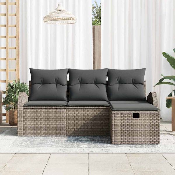 vidaXL Set de canapele pentru grădină cu pernă 4 pcs Gri Rattan poli