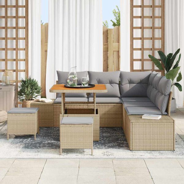 vidaXL Set de canapele pentru grădină cu pernă 8 pcs Bej Rattan poli